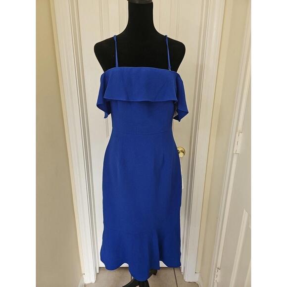 Dress The Population Bailey Dress Medium Blue Cocktail Dress Off Shoulder - Picture 1 of 10